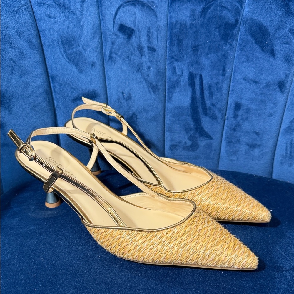 Nine West Yellow Raffia Slingback Heels